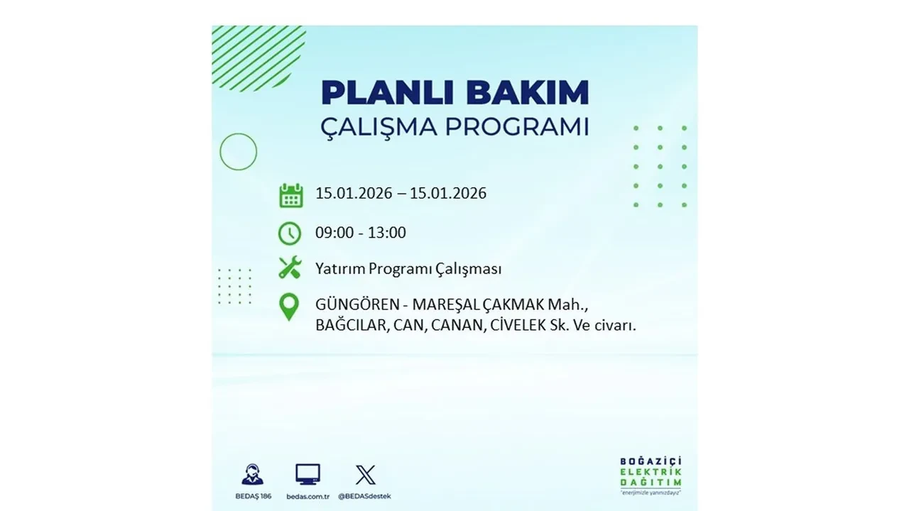 15 Ocak İstanbul planlı elektrik kesintisi duyurusu! Tam 23 ilçe karanlıkta kalacak