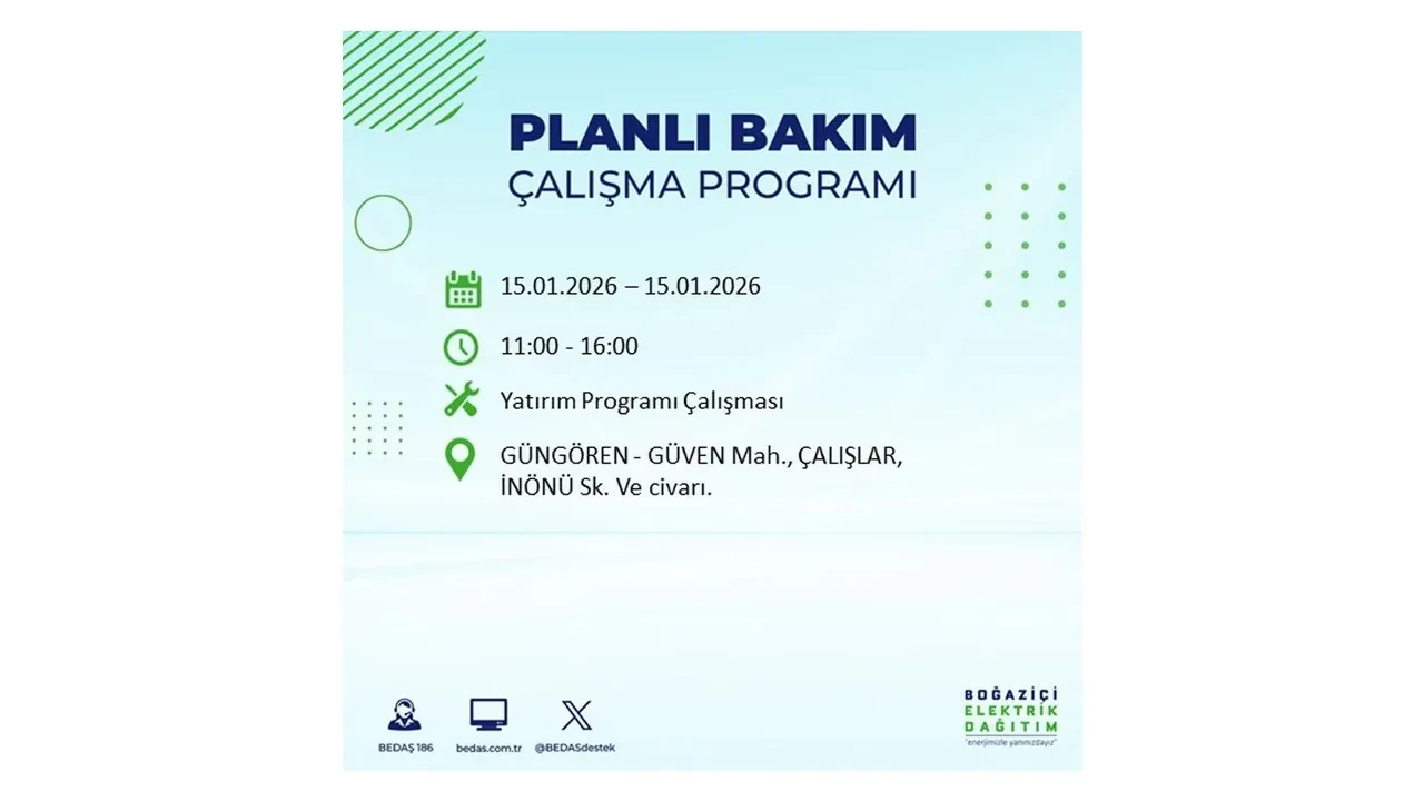 15 Ocak İstanbul planlı elektrik kesintisi duyurusu! Tam 23 ilçe karanlıkta kalacak