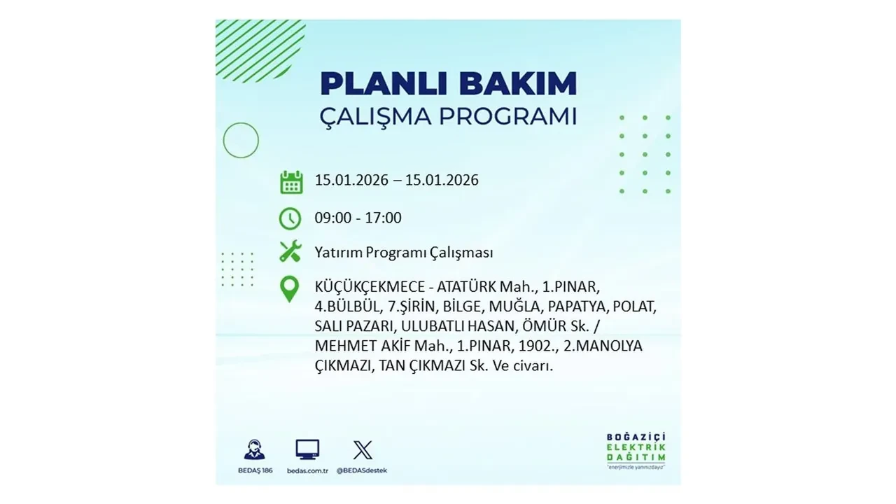 15 Ocak İstanbul planlı elektrik kesintisi duyurusu! Tam 23 ilçe karanlıkta kalacak