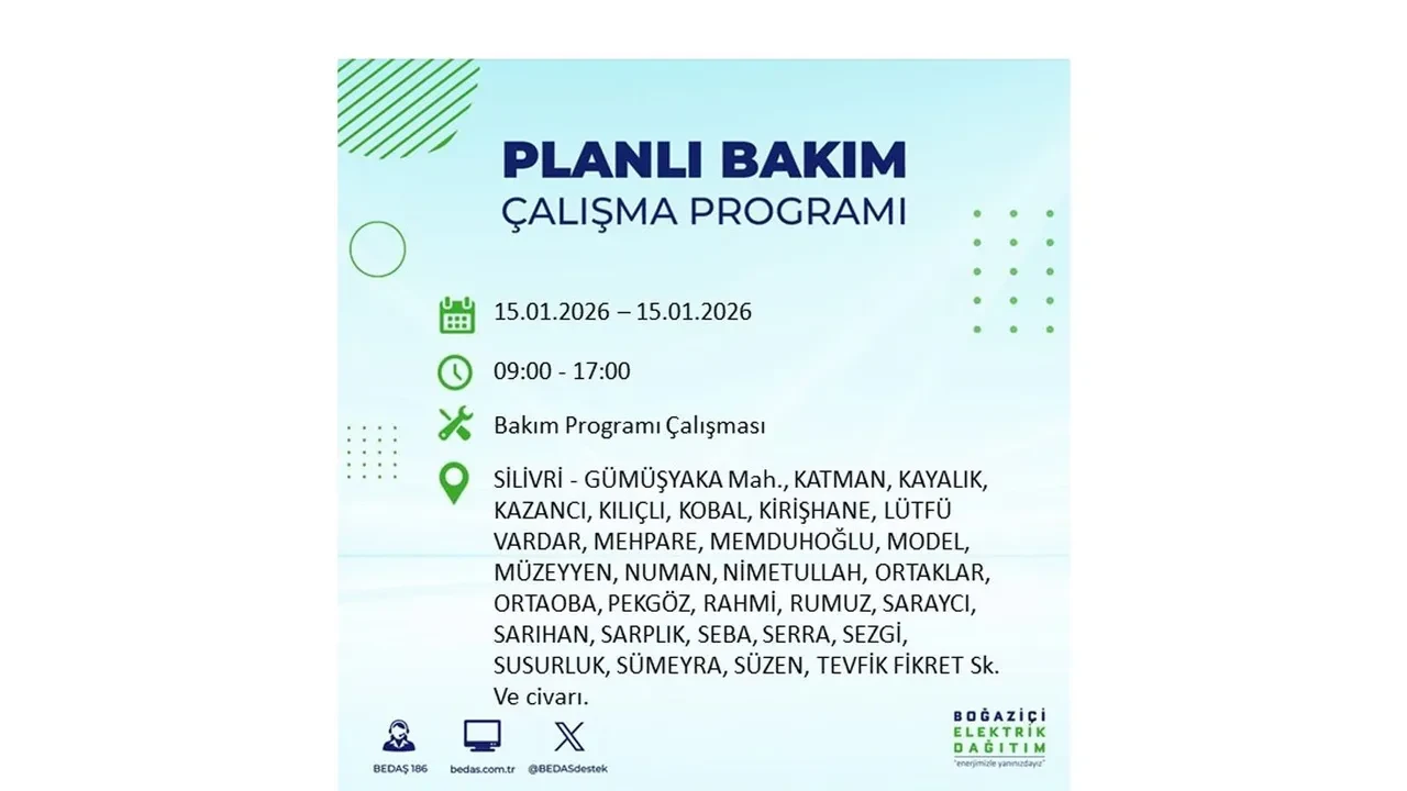 15 Ocak İstanbul planlı elektrik kesintisi duyurusu! Tam 23 ilçe karanlıkta kalacak