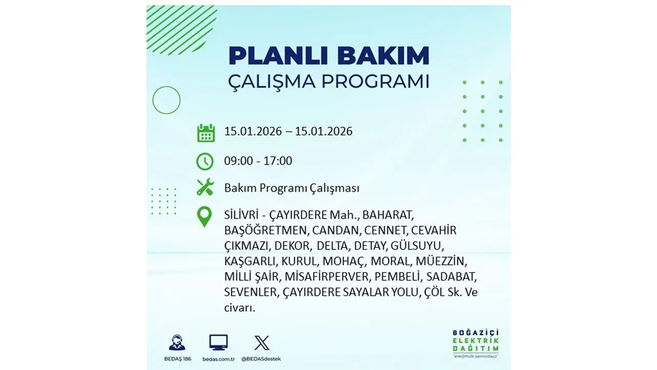 15 Ocak İstanbul planlı elektrik kesintisi duyurusu! Tam 23 ilçe karanlıkta kalacak