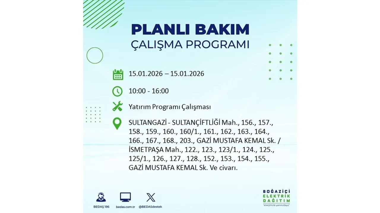 15 Ocak İstanbul planlı elektrik kesintisi duyurusu! Tam 23 ilçe karanlıkta kalacak