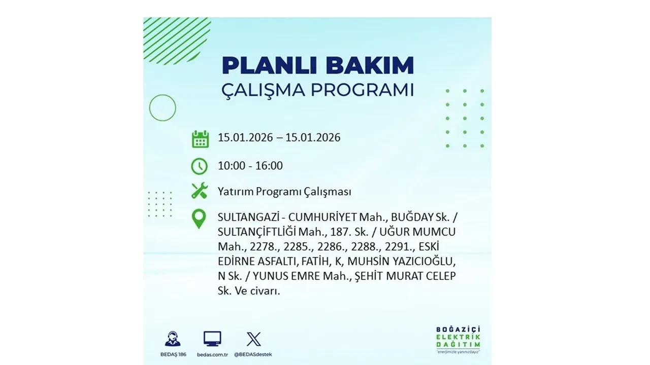 15 Ocak İstanbul planlı elektrik kesintisi duyurusu! Tam 23 ilçe karanlıkta kalacak