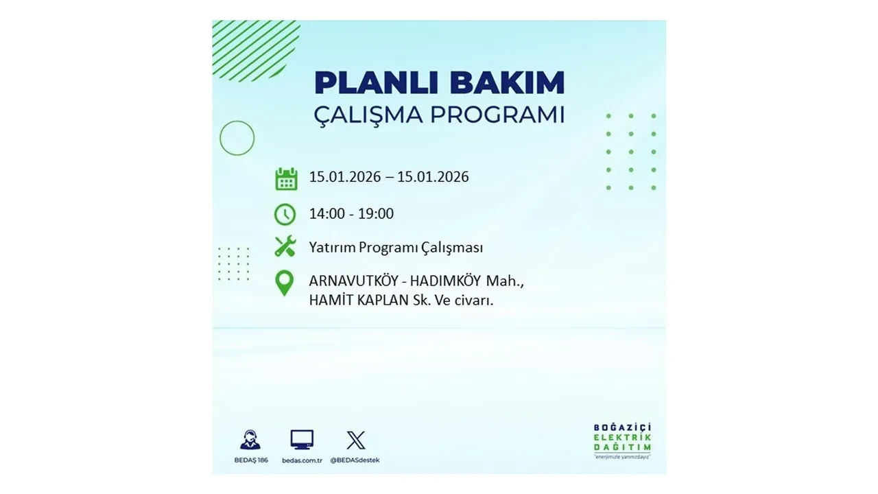 15 Ocak İstanbul planlı elektrik kesintisi duyurusu! Tam 23 ilçe karanlıkta kalacak