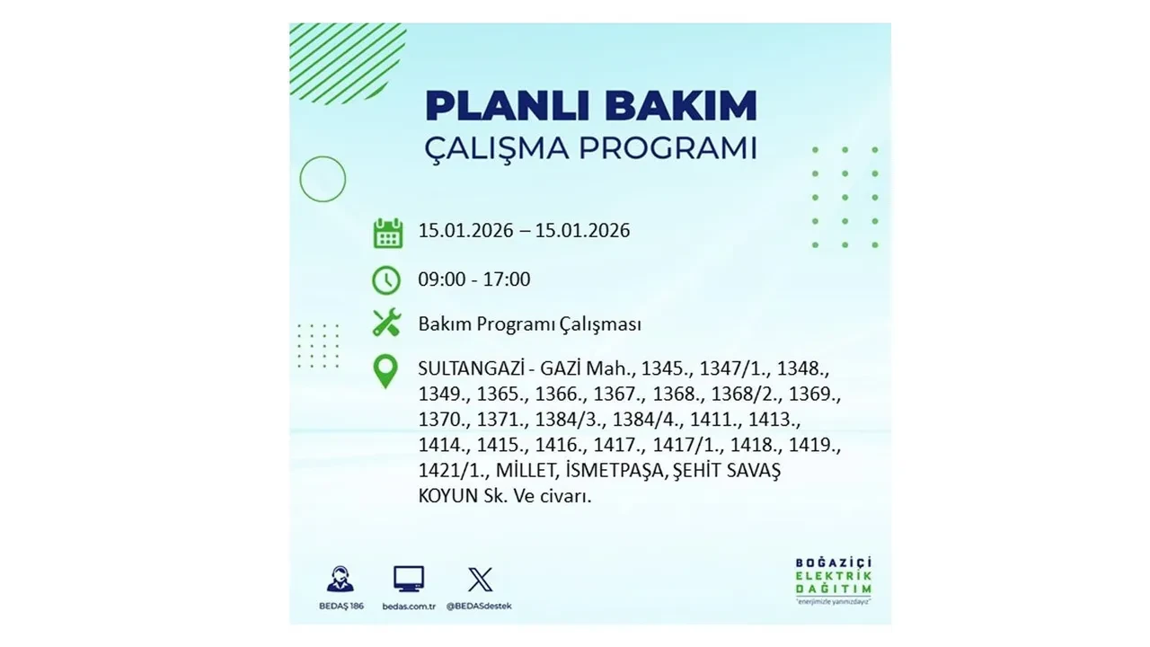 15 Ocak İstanbul planlı elektrik kesintisi duyurusu! Tam 23 ilçe karanlıkta kalacak