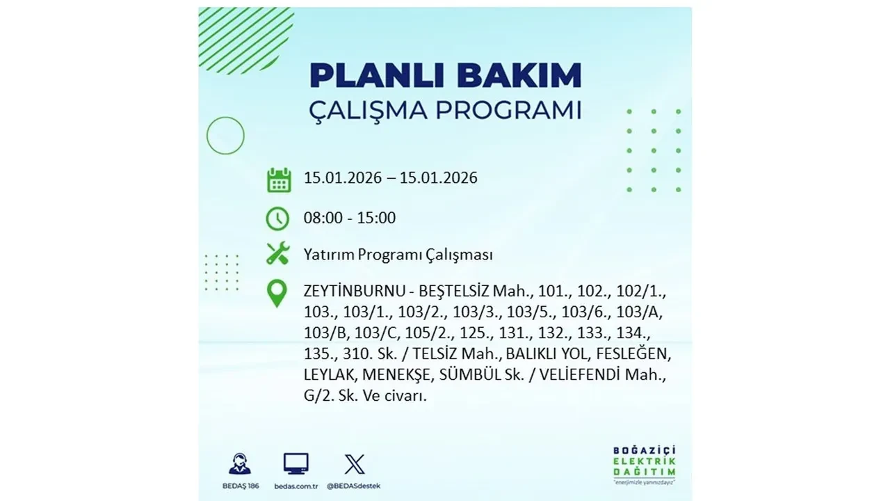 15 Ocak İstanbul planlı elektrik kesintisi duyurusu! Tam 23 ilçe karanlıkta kalacak