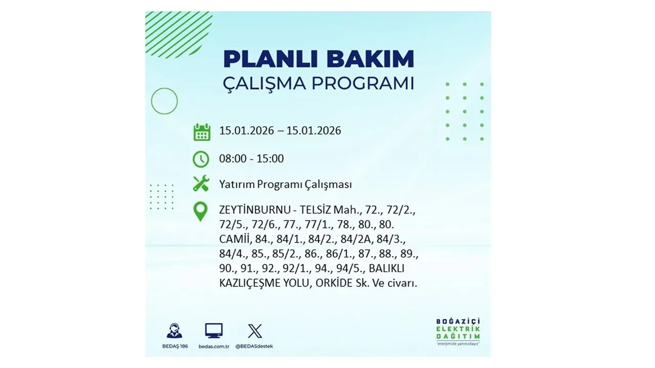 15 Ocak İstanbul planlı elektrik kesintisi duyurusu! Tam 23 ilçe karanlıkta kalacak