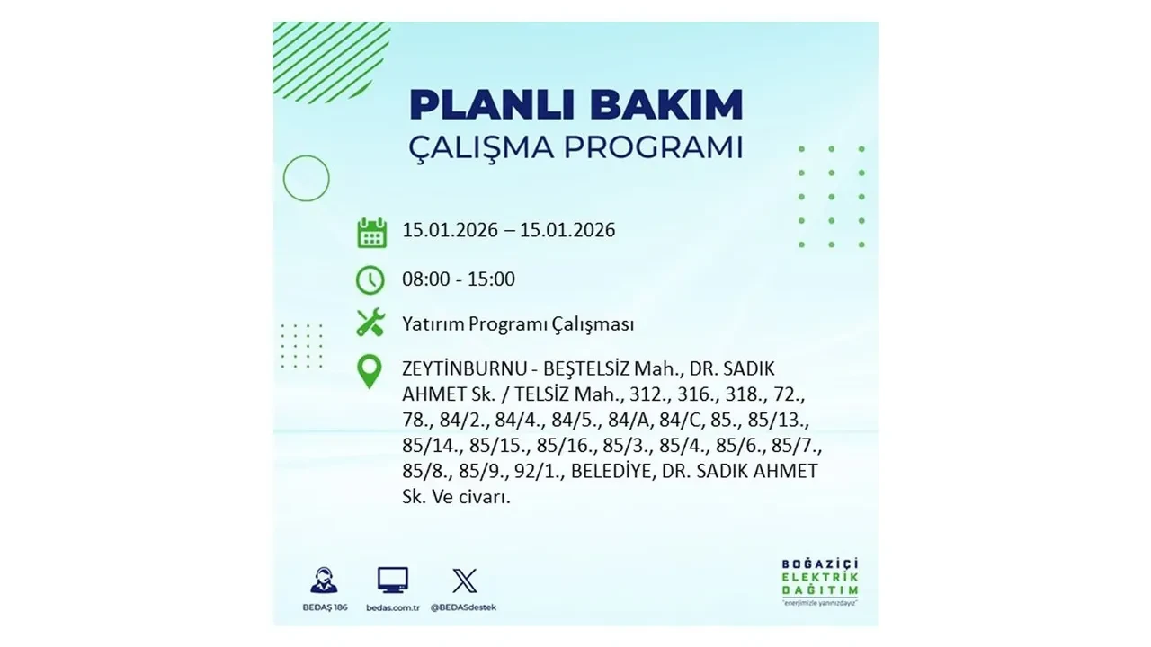 15 Ocak İstanbul planlı elektrik kesintisi duyurusu! Tam 23 ilçe karanlıkta kalacak