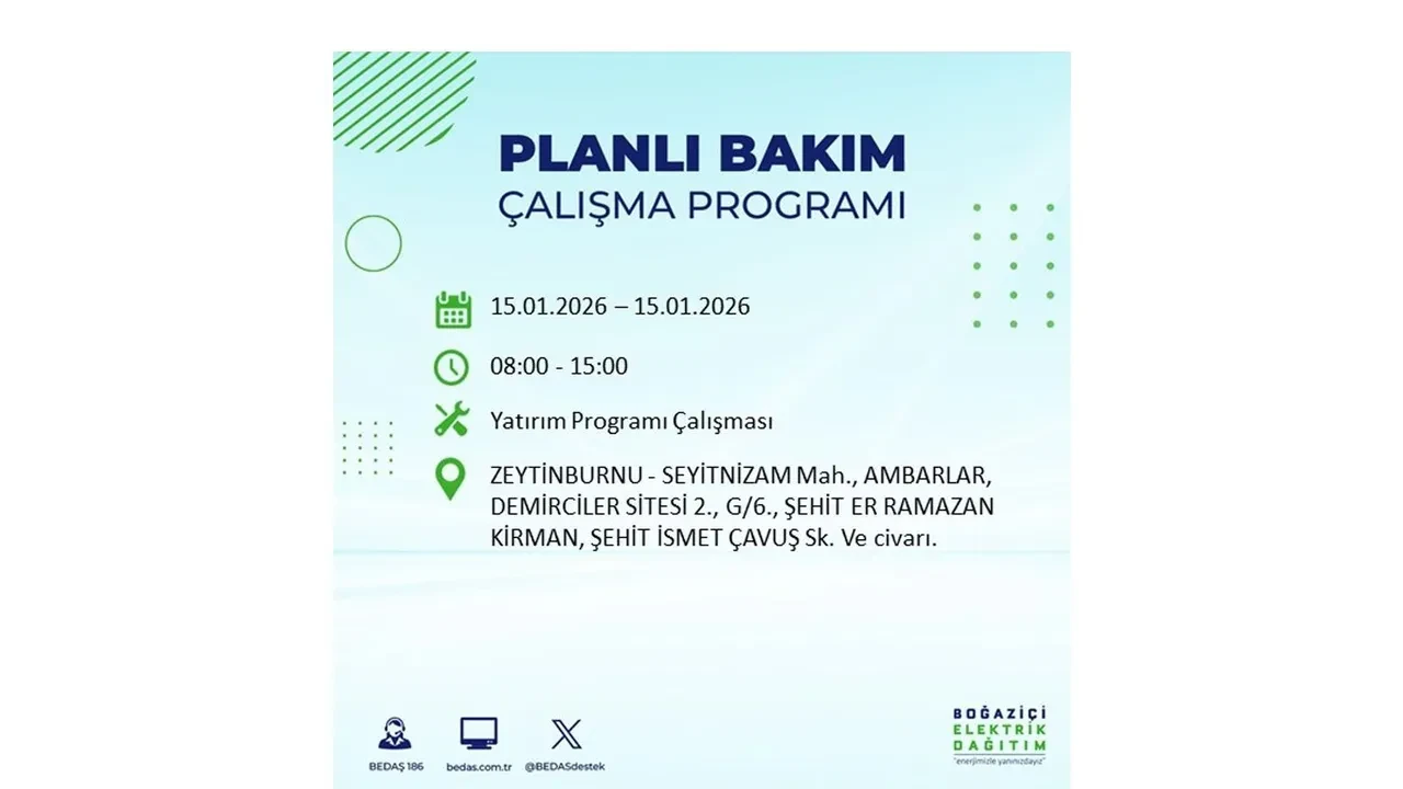 15 Ocak İstanbul planlı elektrik kesintisi duyurusu! Tam 23 ilçe karanlıkta kalacak