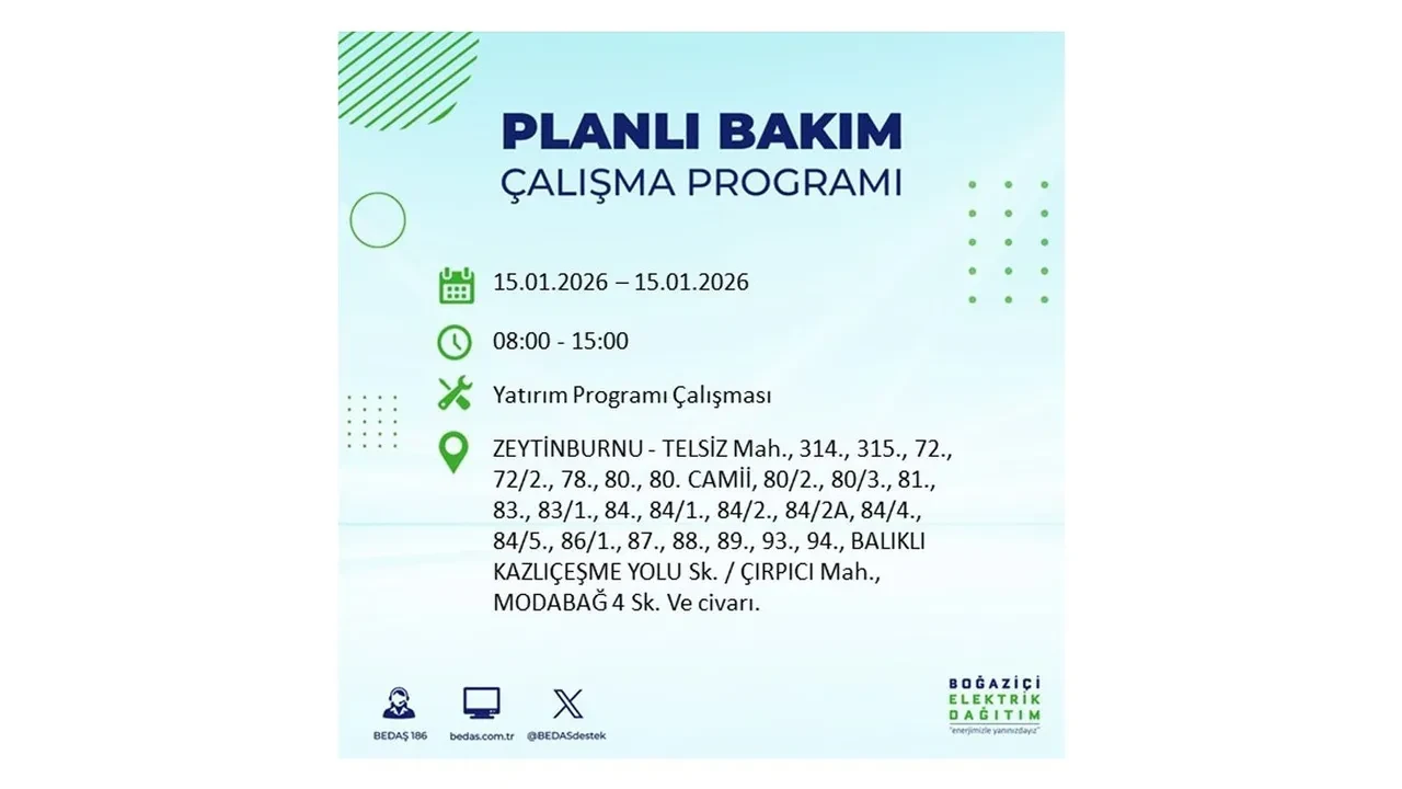 15 Ocak İstanbul planlı elektrik kesintisi duyurusu! Tam 23 ilçe karanlıkta kalacak