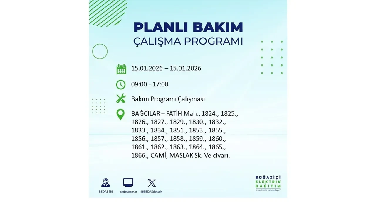 15 Ocak İstanbul planlı elektrik kesintisi duyurusu! Tam 23 ilçe karanlıkta kalacak