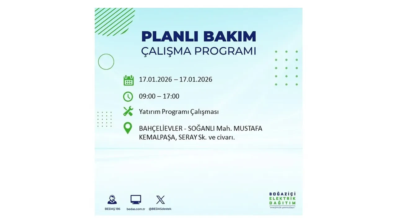 İstanbul’da dev elektrik kesintisi! 17 Ocak Cumartesi günü 15 ilçede planlı elektrik kesintisi uygulanacak