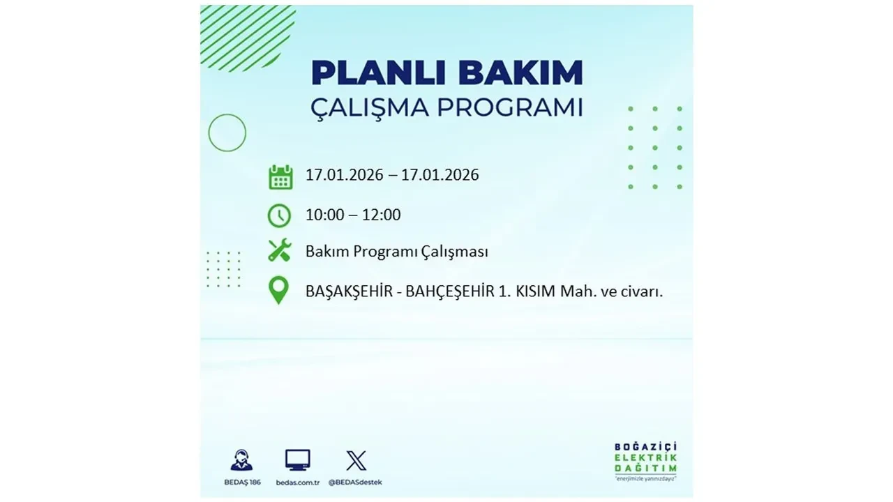 İstanbul’da dev elektrik kesintisi! 17 Ocak Cumartesi günü 15 ilçede planlı elektrik kesintisi uygulanacak