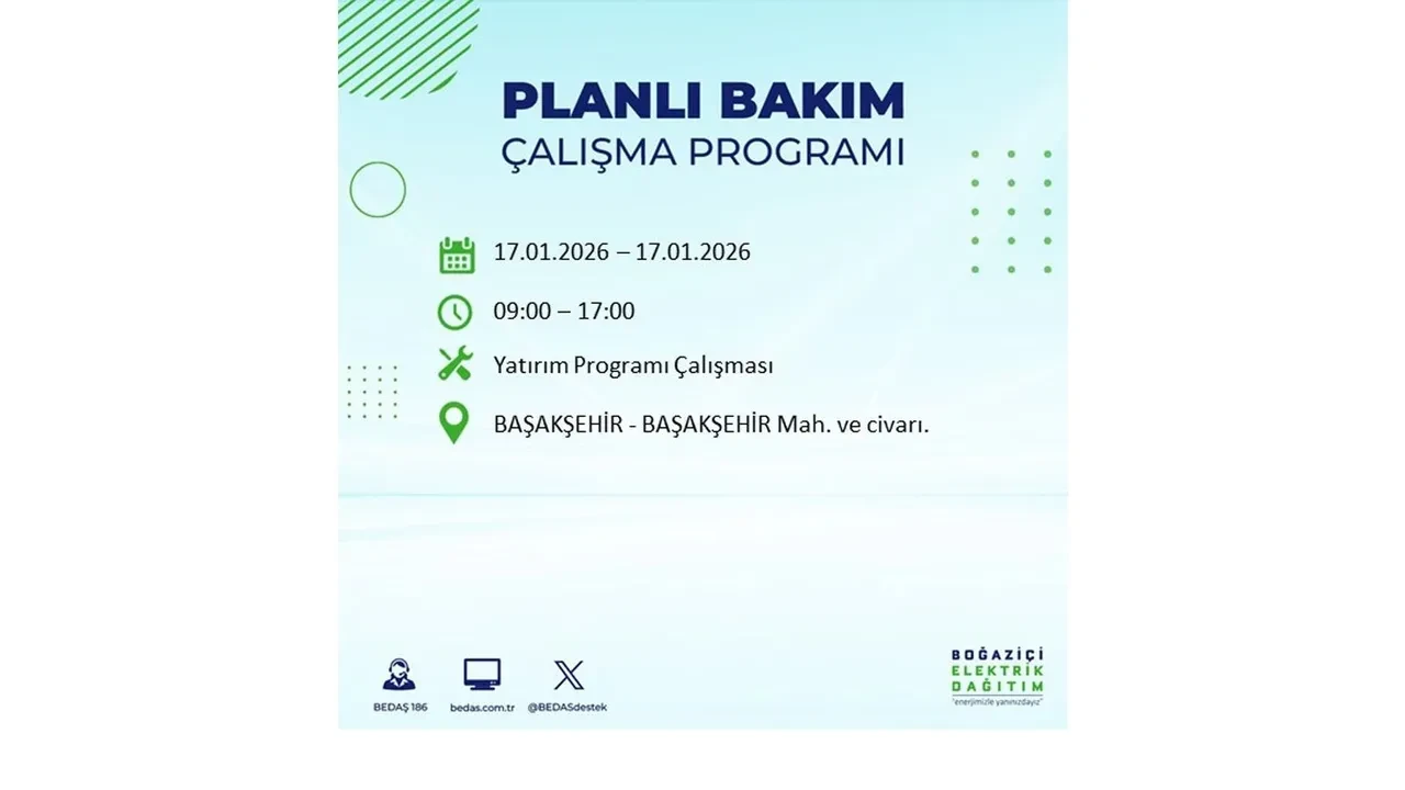 İstanbul’da dev elektrik kesintisi! 17 Ocak Cumartesi günü 15 ilçede planlı elektrik kesintisi uygulanacak