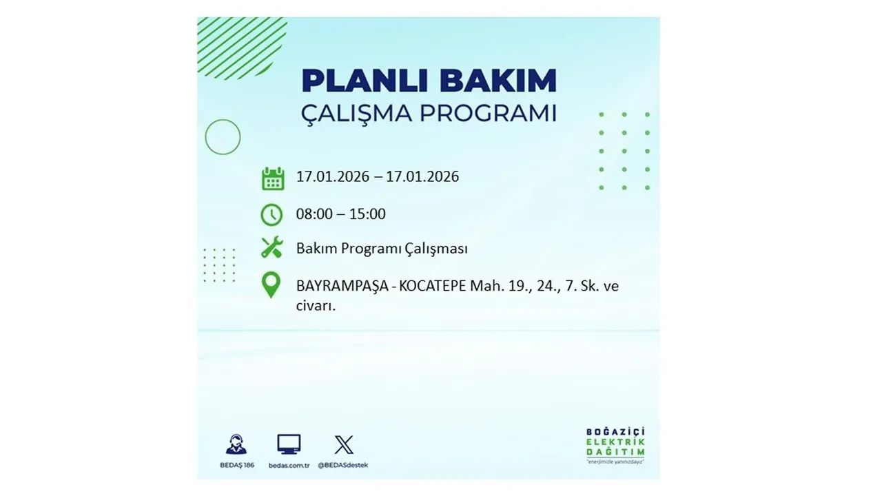 İstanbul’da dev elektrik kesintisi! 17 Ocak Cumartesi günü 15 ilçede planlı elektrik kesintisi uygulanacak