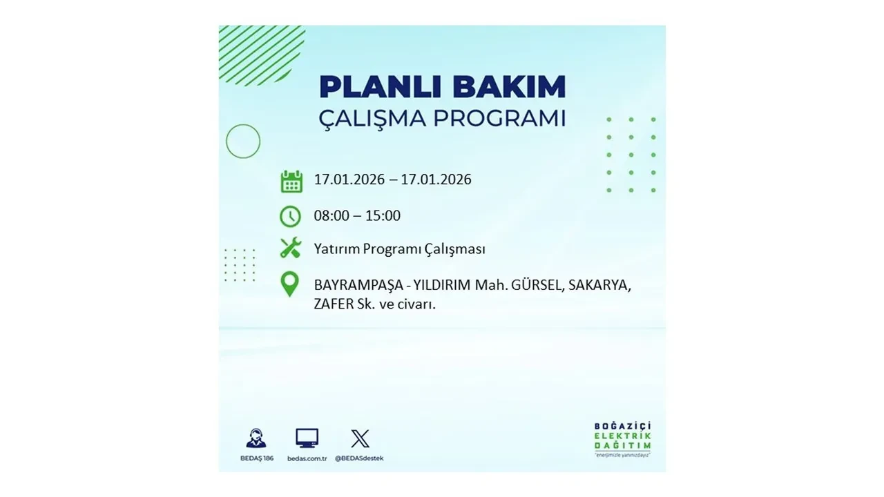 İstanbul’da dev elektrik kesintisi! 17 Ocak Cumartesi günü 15 ilçede planlı elektrik kesintisi uygulanacak