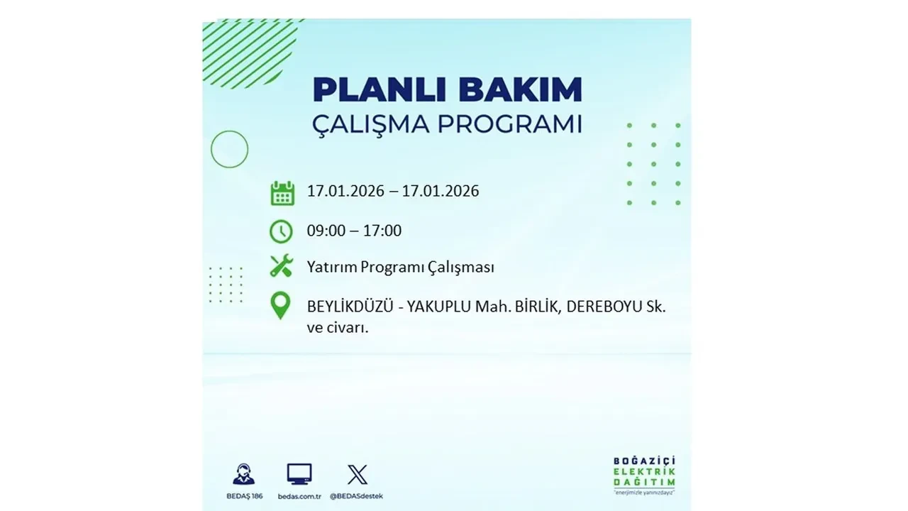 İstanbul’da dev elektrik kesintisi! 17 Ocak Cumartesi günü 15 ilçede planlı elektrik kesintisi uygulanacak