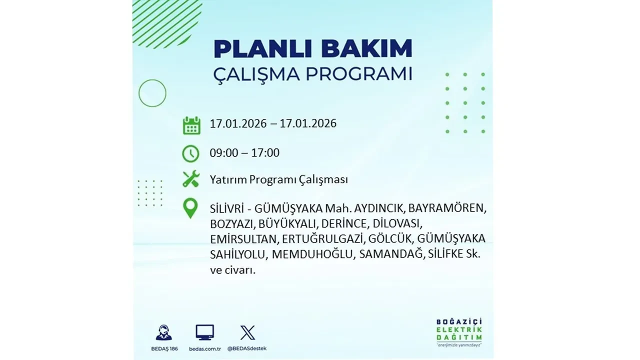 İstanbul’da dev elektrik kesintisi! 17 Ocak Cumartesi günü 15 ilçede planlı elektrik kesintisi uygulanacak