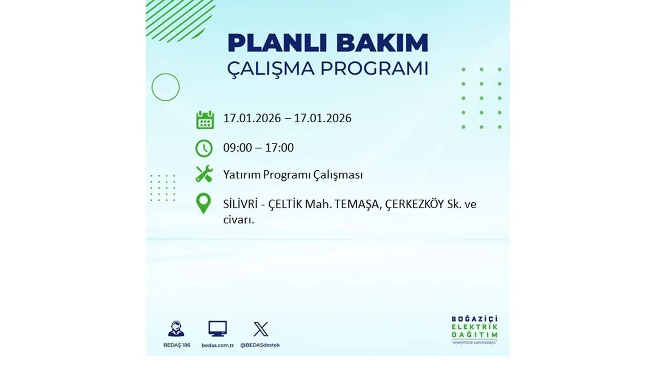 İstanbul’da dev elektrik kesintisi! 17 Ocak Cumartesi günü 15 ilçede planlı elektrik kesintisi uygulanacak