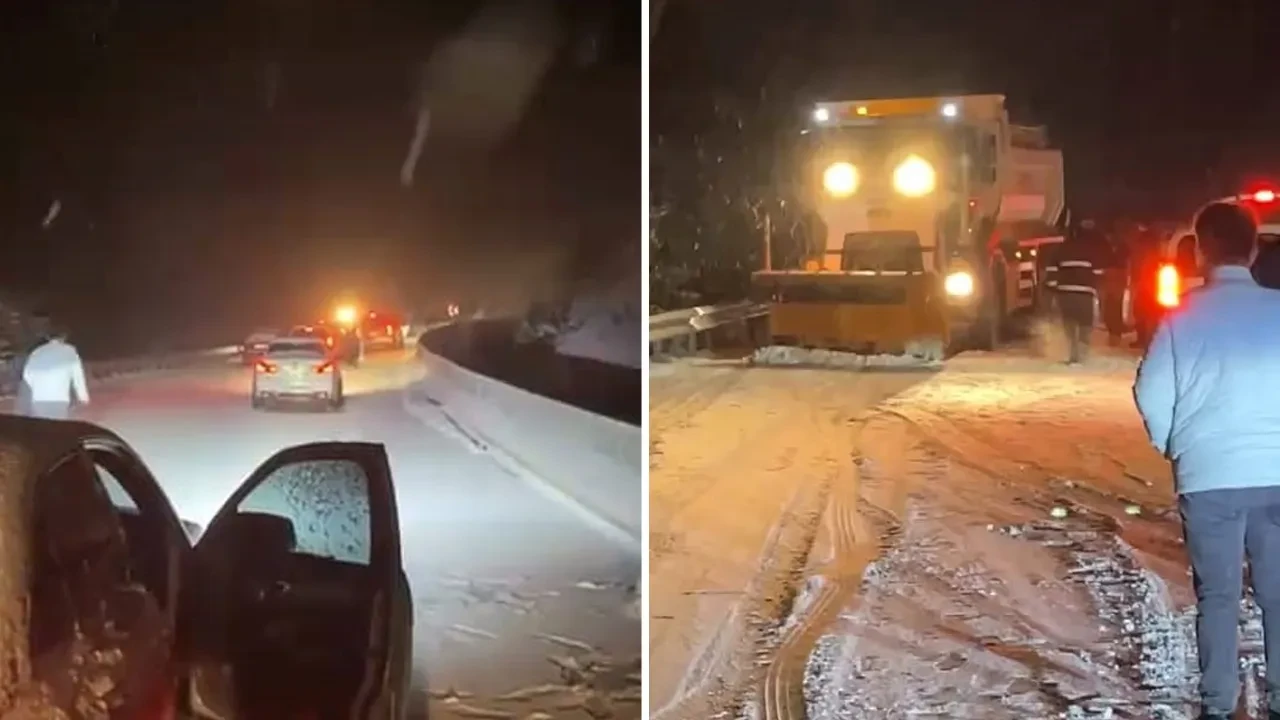 Bursa'da kar yağışı yol kapattı! Oylat Kaplıcaları'nda 20 araç mahsur kaldı