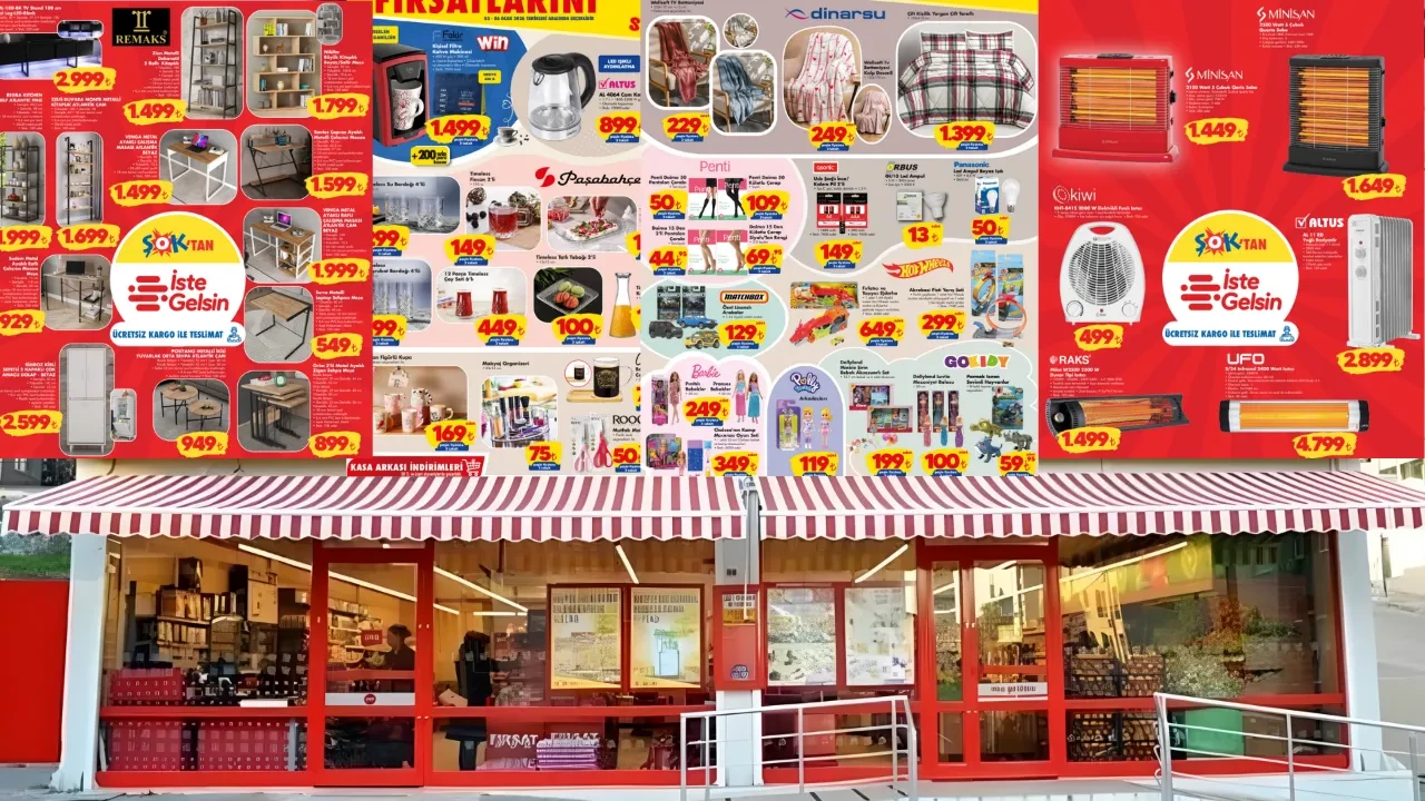 ŞOK AKTÜEL ürünler kataloğu 3-6 Ocak! Bu hafta sonu ŞOK marketlere ısıtıcılar, televizyon ünitesi ve zigon sehpa geliyor!