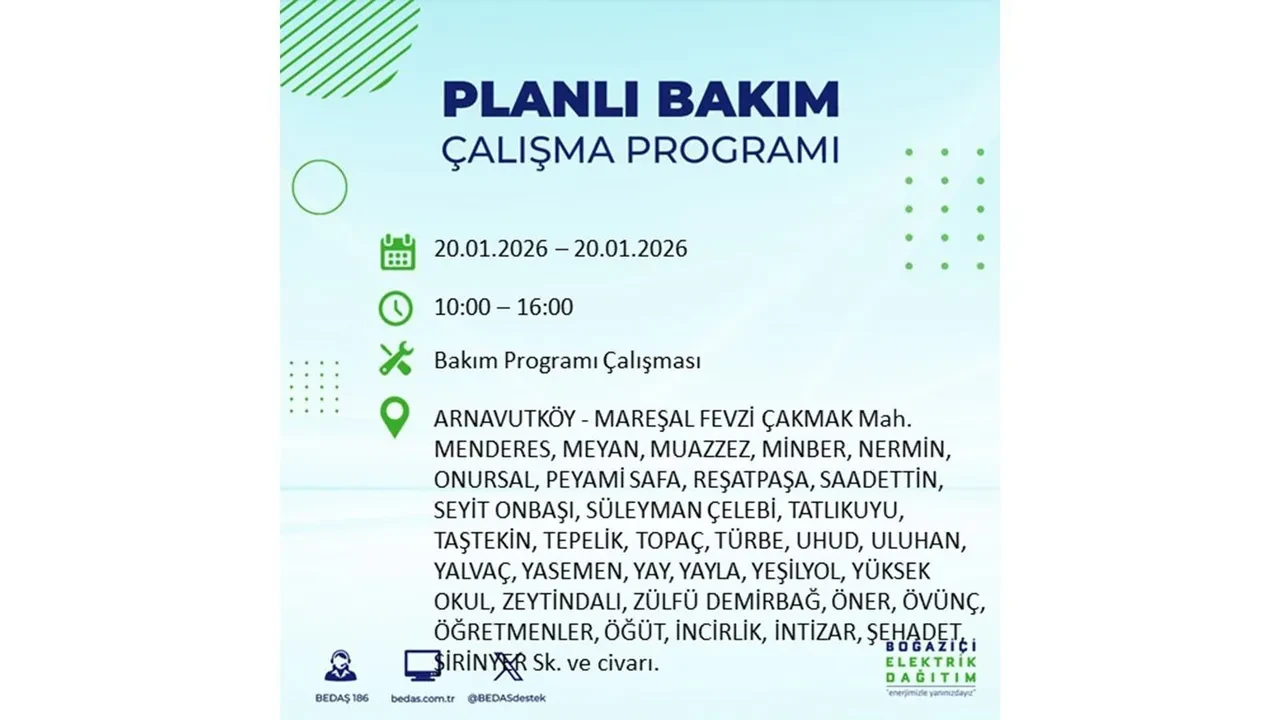 İstanbullulara kötü haber! 20 Ocak Salı günü 25 ilçede planlı elektrik kesintisi uygulanacak! İşte ilçe ilçe elektrik kesintisi tablosu