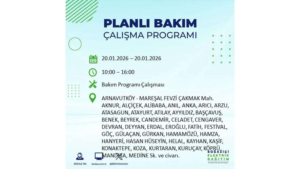 İstanbullulara kötü haber! 20 Ocak Salı günü 25 ilçede planlı elektrik kesintisi uygulanacak! İşte ilçe ilçe elektrik kesintisi tablosu