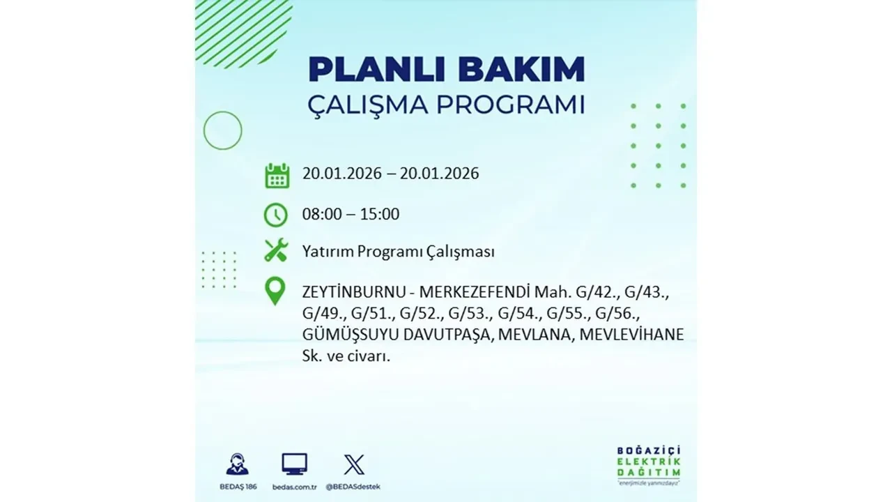 İstanbullulara kötü haber! 20 Ocak Salı günü 25 ilçede planlı elektrik kesintisi uygulanacak! İşte ilçe ilçe elektrik kesintisi tablosu