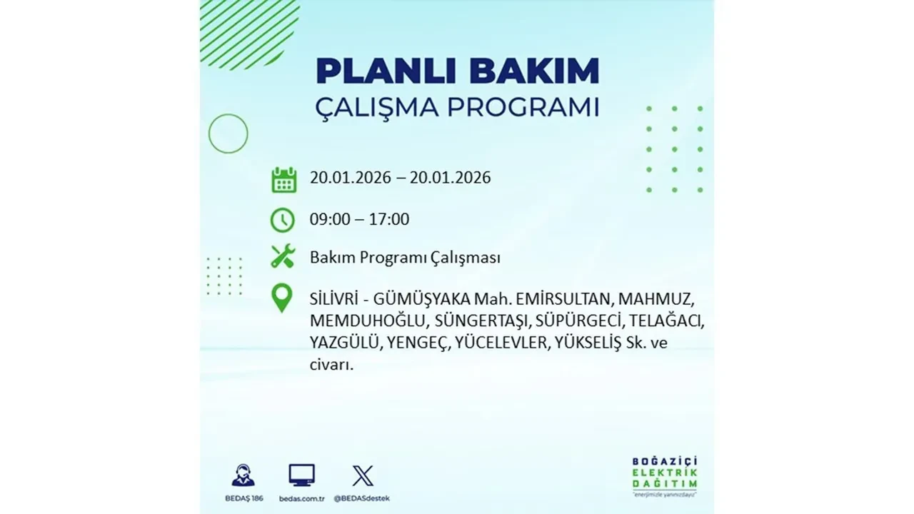 İstanbullulara kötü haber! 20 Ocak Salı günü 25 ilçede planlı elektrik kesintisi uygulanacak! İşte ilçe ilçe elektrik kesintisi tablosu