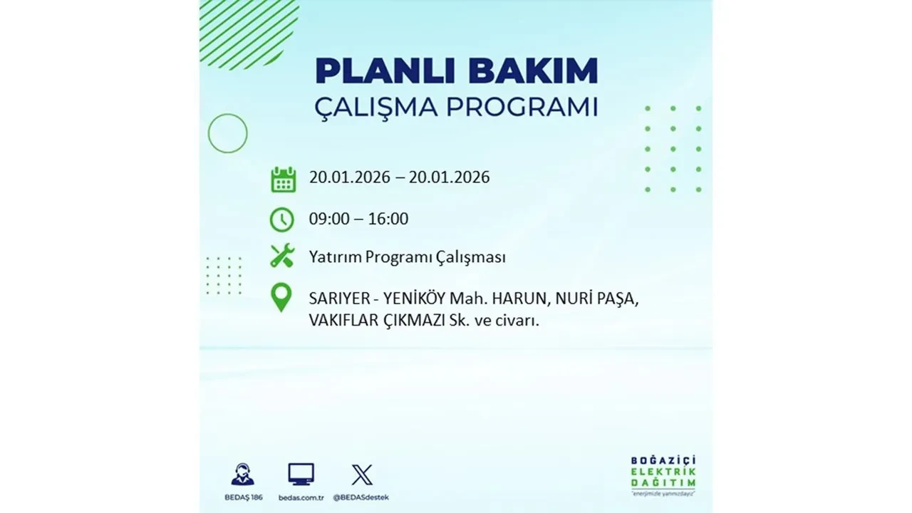 İstanbullulara kötü haber! 20 Ocak Salı günü 25 ilçede planlı elektrik kesintisi uygulanacak! İşte ilçe ilçe elektrik kesintisi tablosu