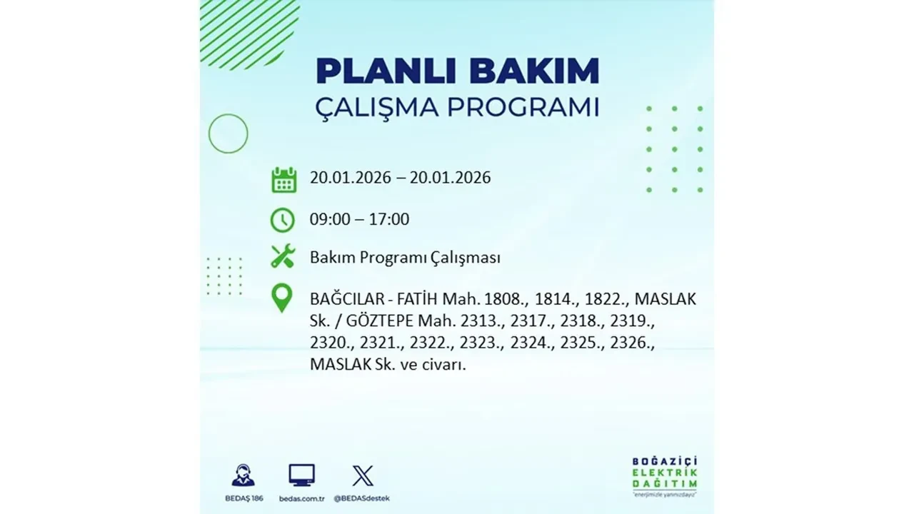 İstanbullulara kötü haber! 20 Ocak Salı günü 25 ilçede planlı elektrik kesintisi uygulanacak! İşte ilçe ilçe elektrik kesintisi tablosu