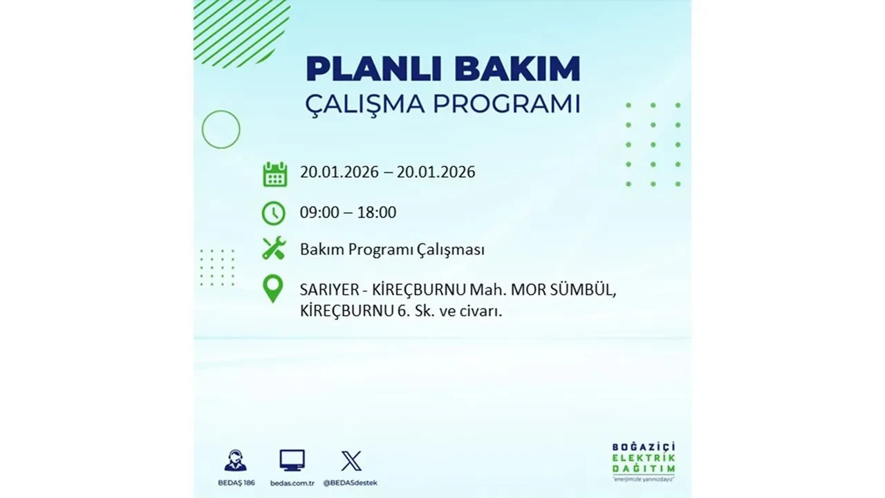 İstanbullulara kötü haber! 20 Ocak Salı günü 25 ilçede planlı elektrik kesintisi uygulanacak! İşte ilçe ilçe elektrik kesintisi tablosu