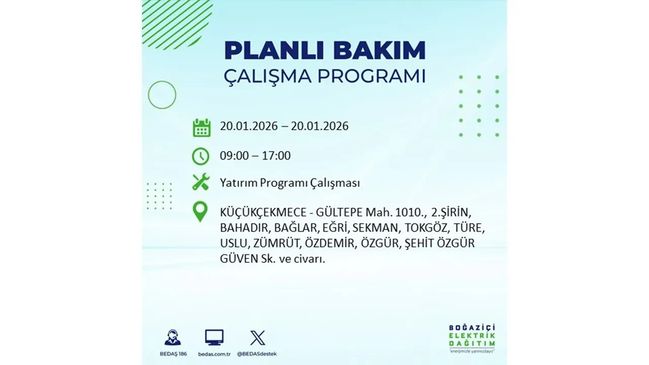 İstanbullulara kötü haber! 20 Ocak Salı günü 25 ilçede planlı elektrik kesintisi uygulanacak! İşte ilçe ilçe elektrik kesintisi tablosu