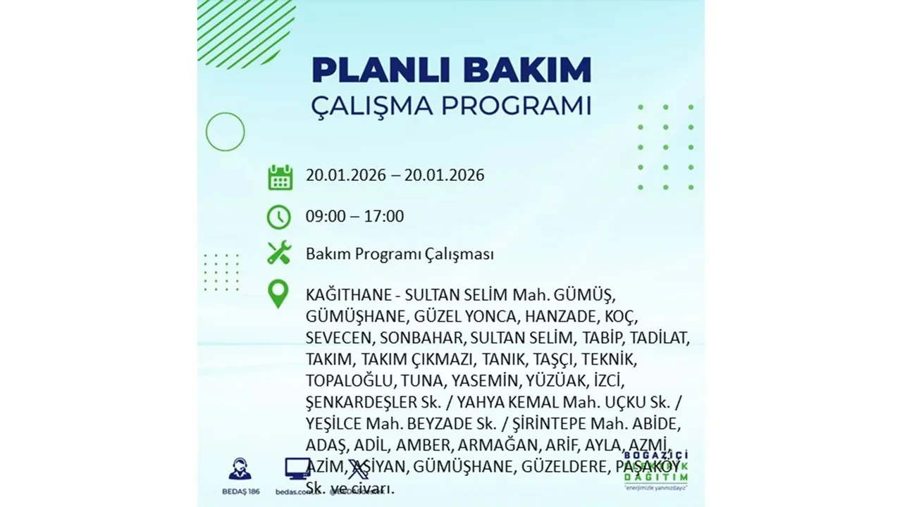 İstanbullulara kötü haber! 20 Ocak Salı günü 25 ilçede planlı elektrik kesintisi uygulanacak! İşte ilçe ilçe elektrik kesintisi tablosu