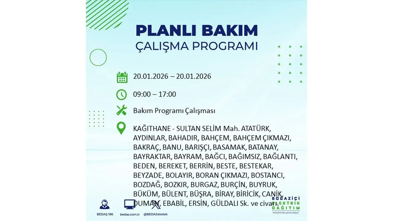 İstanbullulara kötü haber! 20 Ocak Salı günü 25 ilçede planlı elektrik kesintisi uygulanacak! İşte ilçe ilçe elektrik kesintisi tablosu