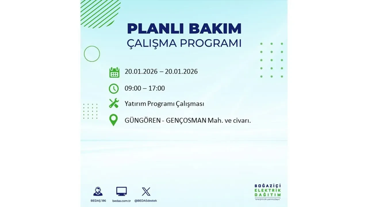 İstanbullulara kötü haber! 20 Ocak Salı günü 25 ilçede planlı elektrik kesintisi uygulanacak! İşte ilçe ilçe elektrik kesintisi tablosu