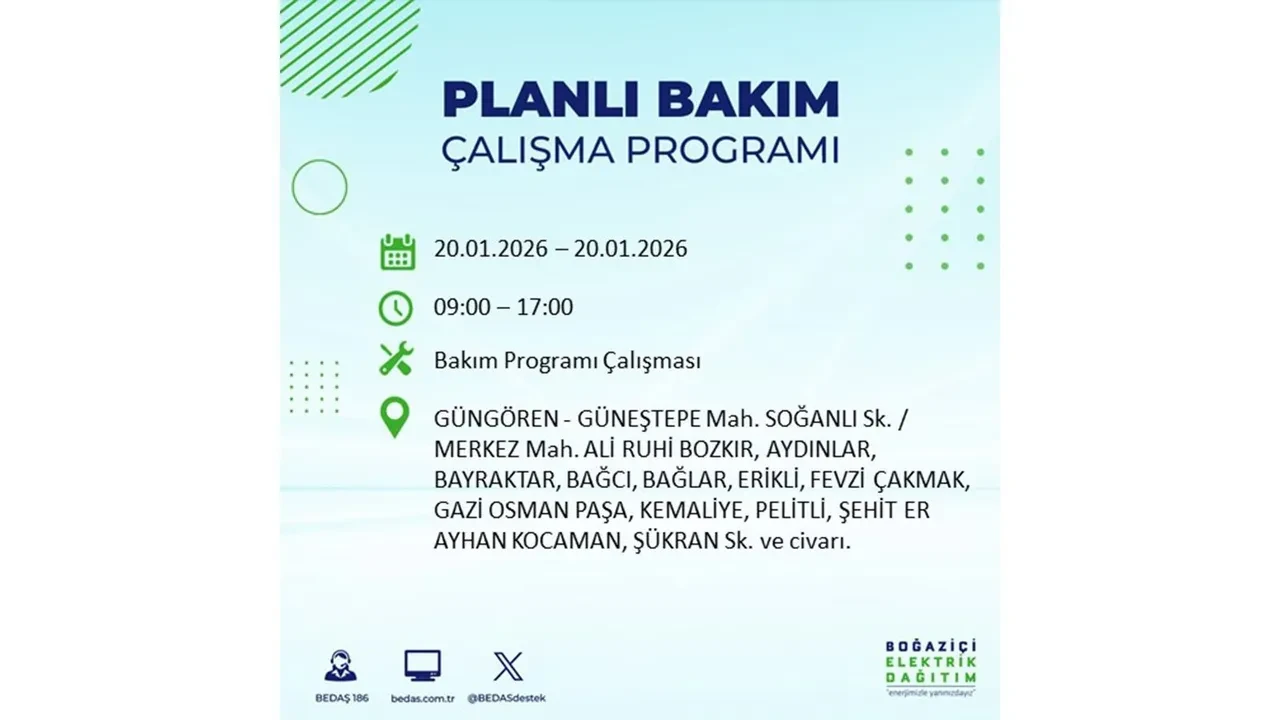 İstanbullulara kötü haber! 20 Ocak Salı günü 25 ilçede planlı elektrik kesintisi uygulanacak! İşte ilçe ilçe elektrik kesintisi tablosu