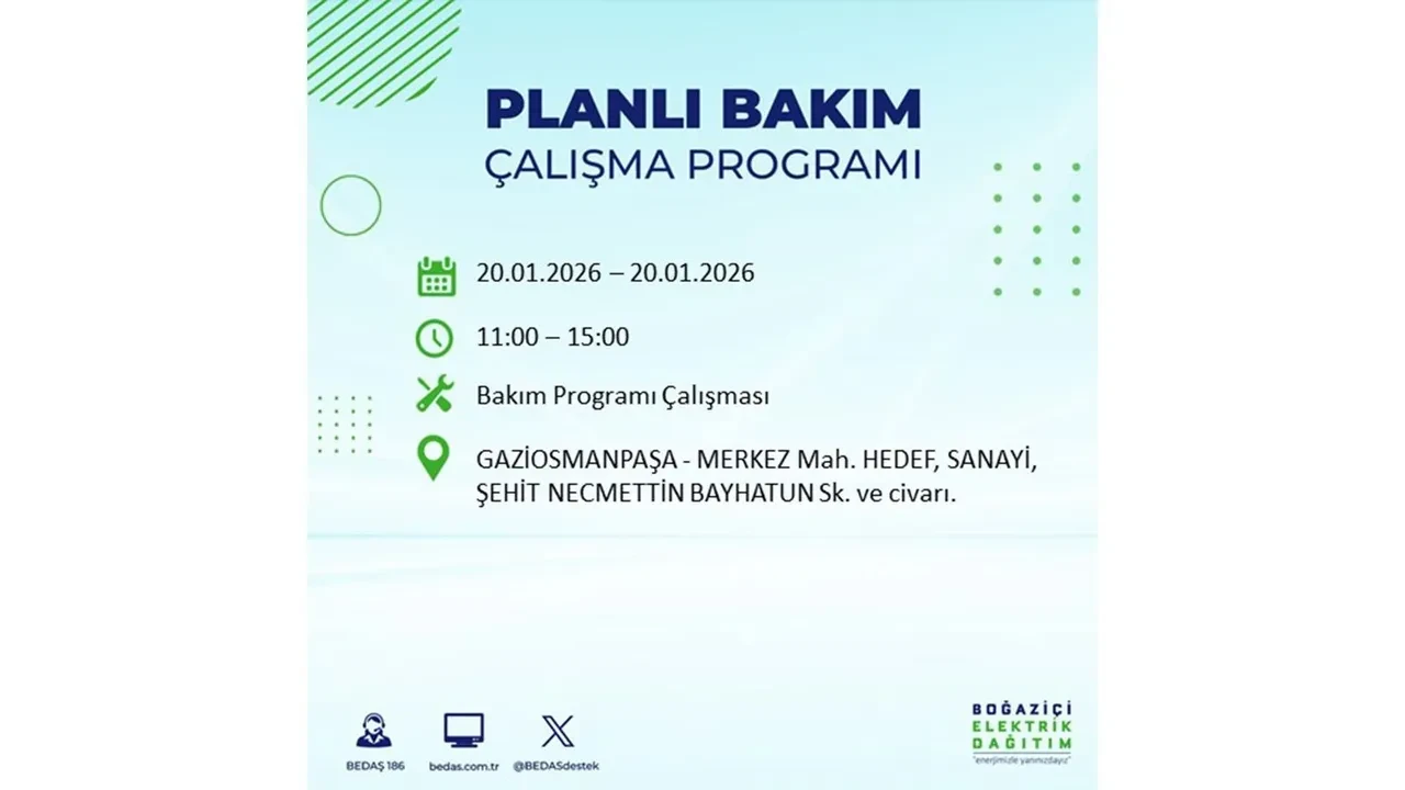 İstanbullulara kötü haber! 20 Ocak Salı günü 25 ilçede planlı elektrik kesintisi uygulanacak! İşte ilçe ilçe elektrik kesintisi tablosu