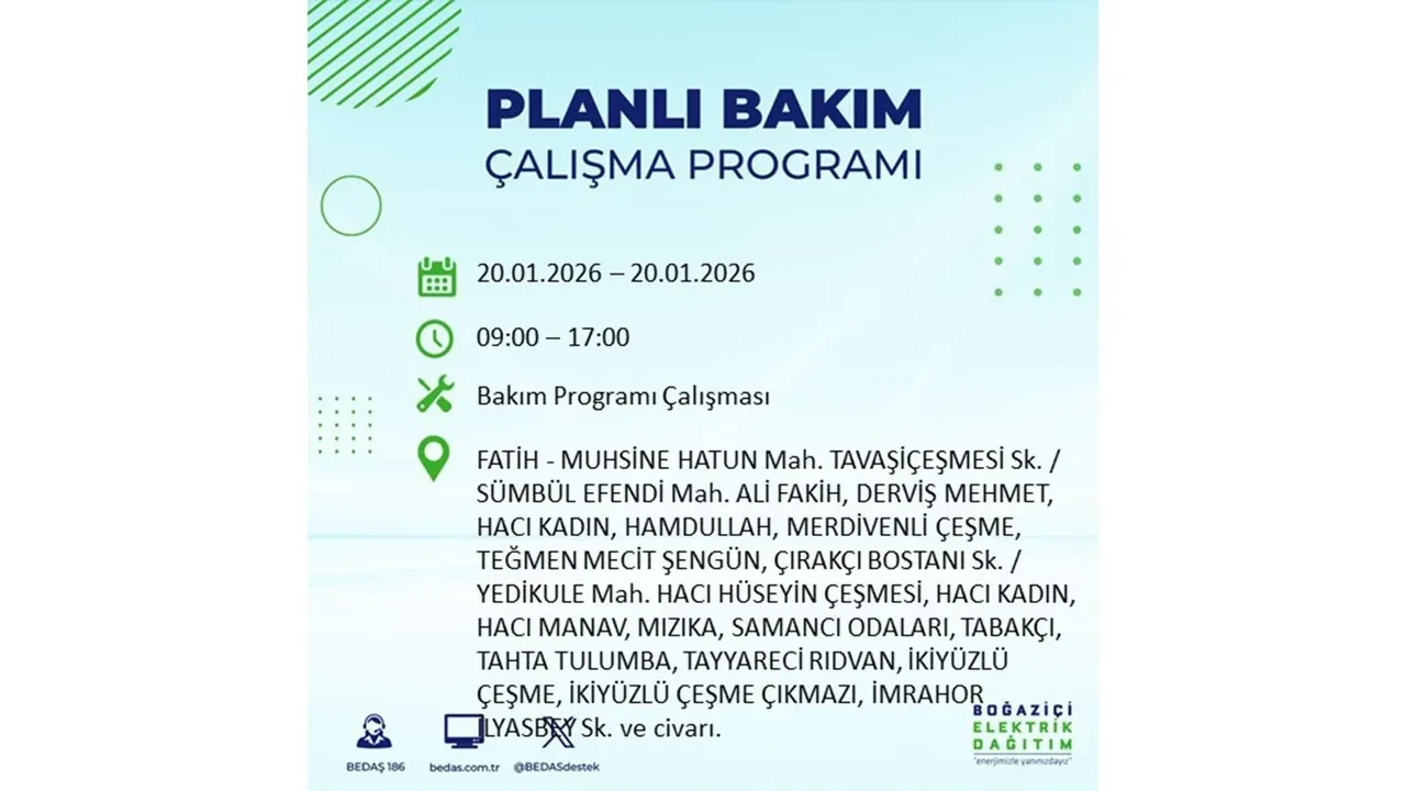 İstanbullulara kötü haber! 20 Ocak Salı günü 25 ilçede planlı elektrik kesintisi uygulanacak! İşte ilçe ilçe elektrik kesintisi tablosu
