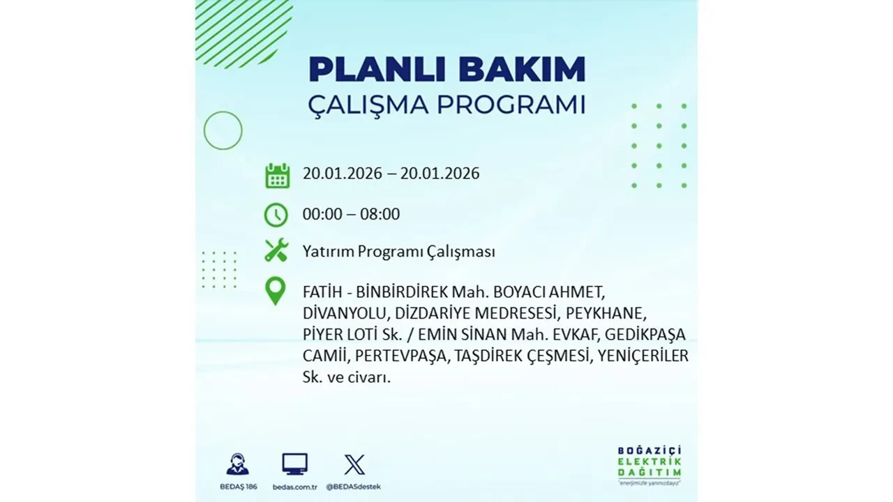 İstanbullulara kötü haber! 20 Ocak Salı günü 25 ilçede planlı elektrik kesintisi uygulanacak! İşte ilçe ilçe elektrik kesintisi tablosu