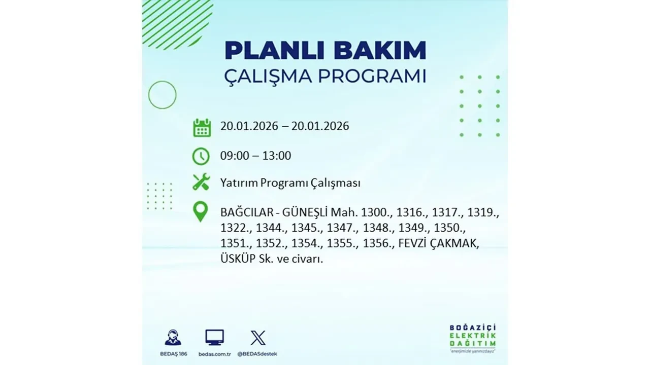 İstanbullulara kötü haber! 20 Ocak Salı günü 25 ilçede planlı elektrik kesintisi uygulanacak! İşte ilçe ilçe elektrik kesintisi tablosu