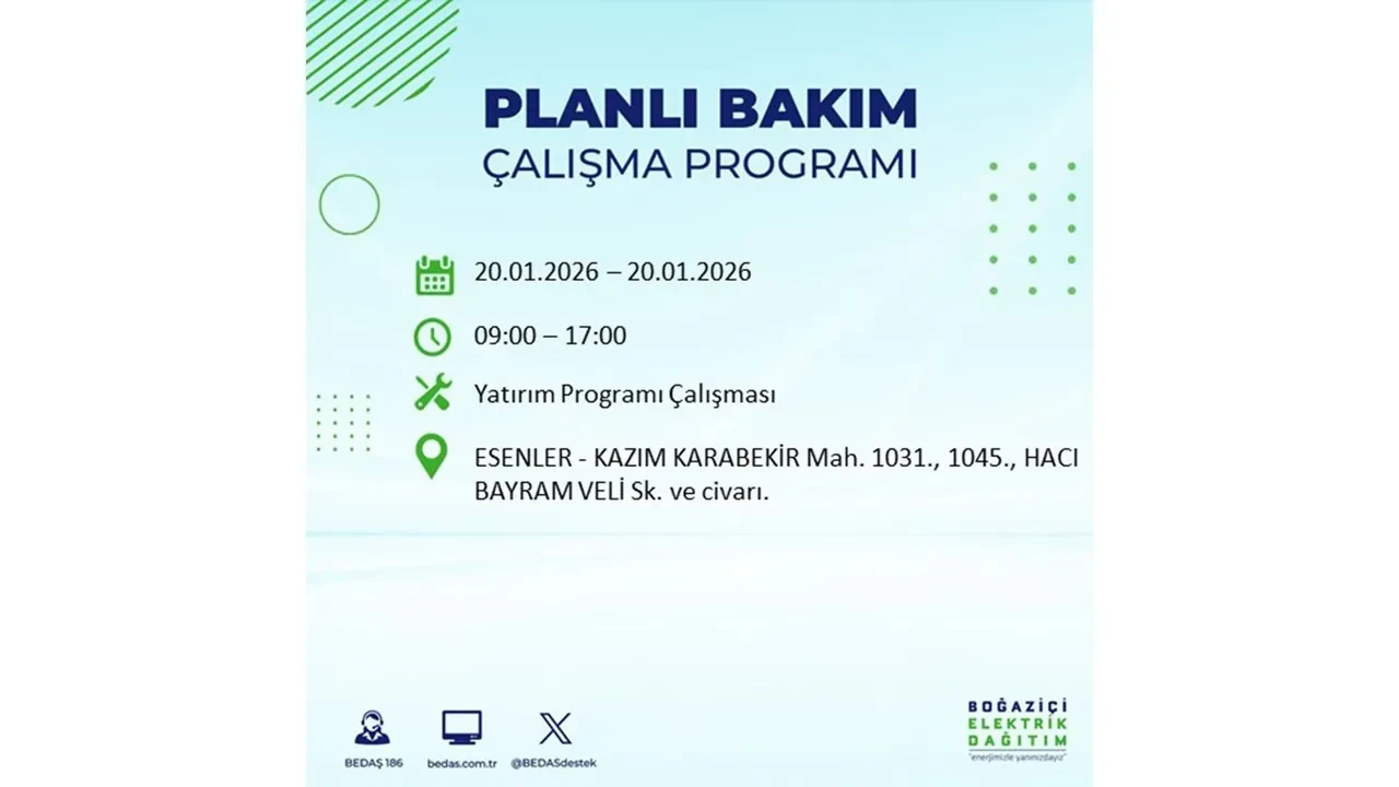 İstanbullulara kötü haber! 20 Ocak Salı günü 25 ilçede planlı elektrik kesintisi uygulanacak! İşte ilçe ilçe elektrik kesintisi tablosu