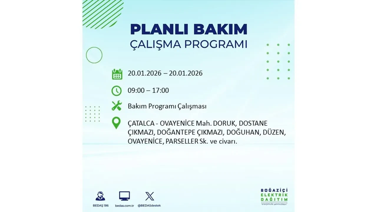 İstanbullulara kötü haber! 20 Ocak Salı günü 25 ilçede planlı elektrik kesintisi uygulanacak! İşte ilçe ilçe elektrik kesintisi tablosu