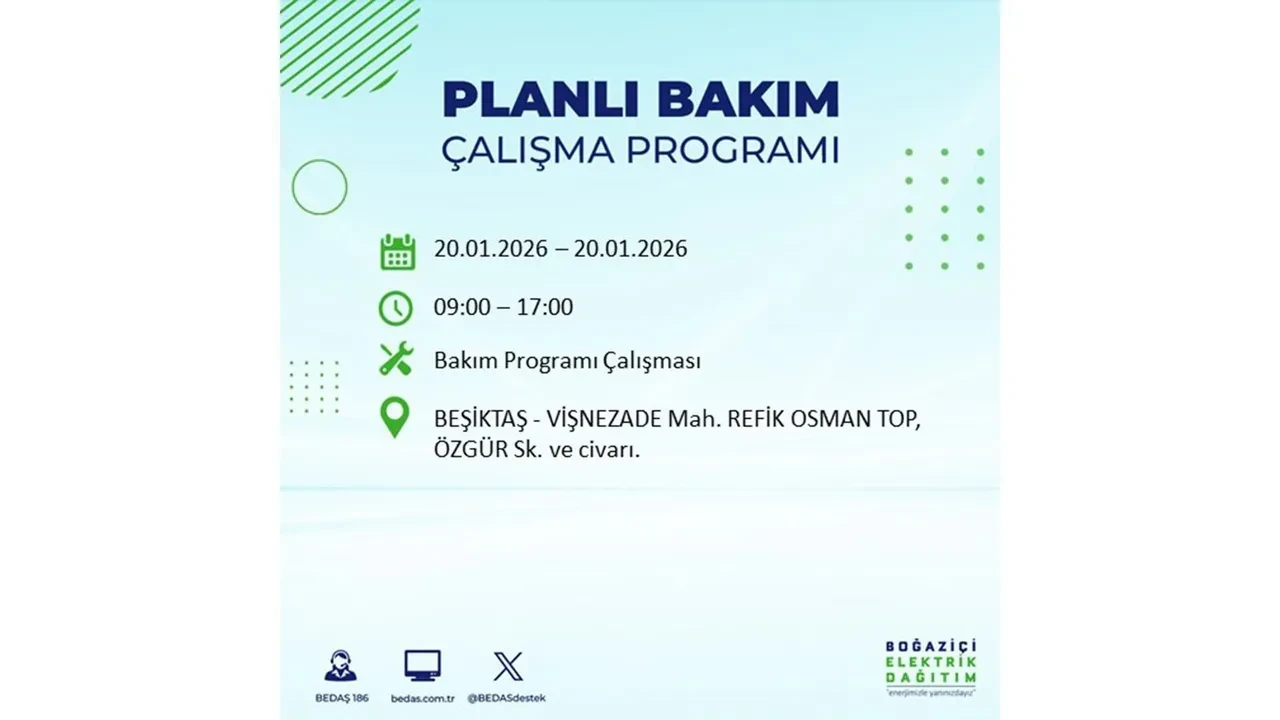İstanbullulara kötü haber! 20 Ocak Salı günü 25 ilçede planlı elektrik kesintisi uygulanacak! İşte ilçe ilçe elektrik kesintisi tablosu