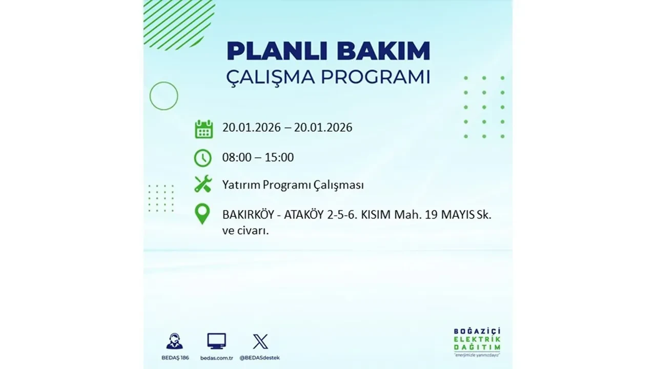 İstanbullulara kötü haber! 20 Ocak Salı günü 25 ilçede planlı elektrik kesintisi uygulanacak! İşte ilçe ilçe elektrik kesintisi tablosu