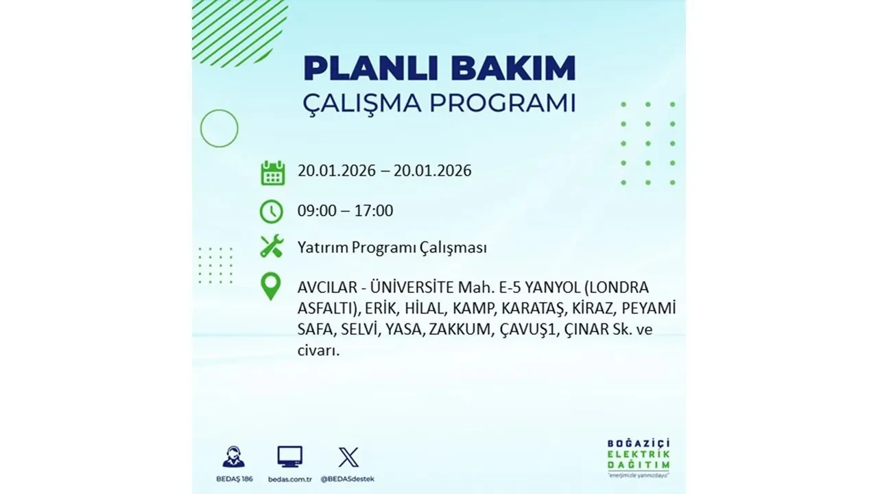 İstanbullulara kötü haber! 20 Ocak Salı günü 25 ilçede planlı elektrik kesintisi uygulanacak! İşte ilçe ilçe elektrik kesintisi tablosu