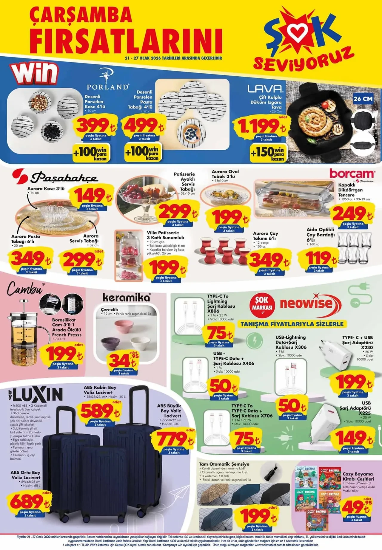 ŞOK Aktüel ürünler kataloğu 21 Ocak! Yarın ŞOK marketlere çay makinesi, buharlı el ütüsü, 3 farklı boyda valiz geliyor