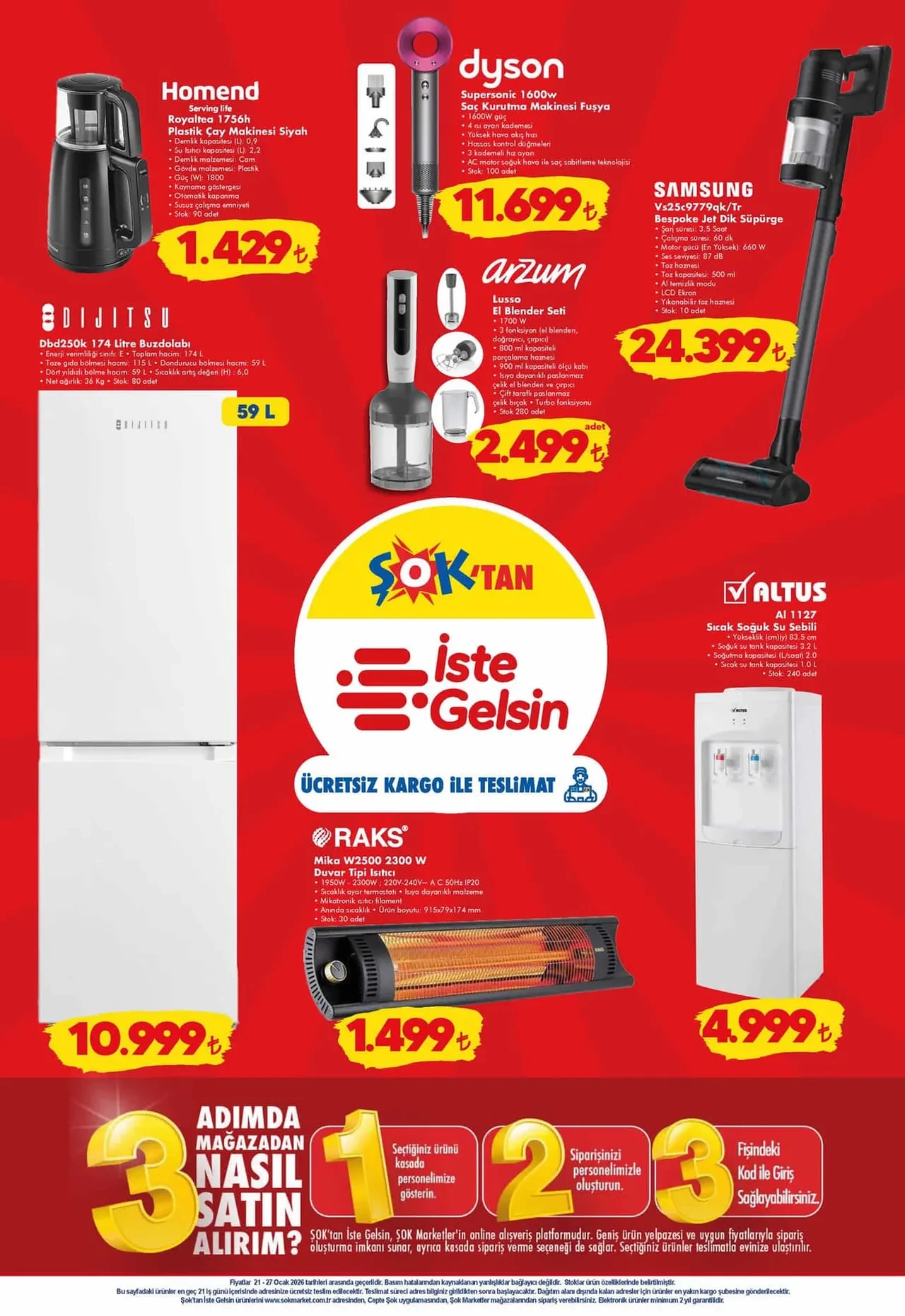 ŞOK Aktüel ürünler kataloğu 21 Ocak! Yarın ŞOK marketlere çay makinesi, buharlı el ütüsü, 3 farklı boyda valiz geliyor