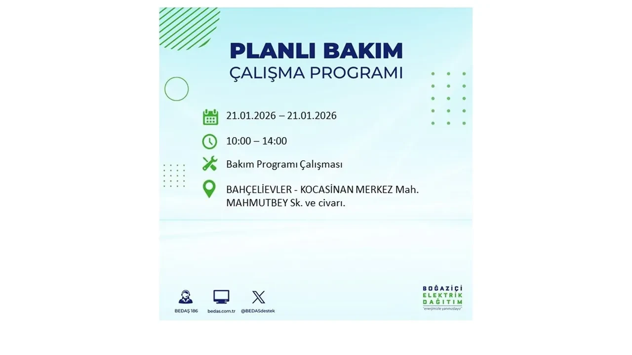 21 Ocak İstanbul planlı elektrik kesintisi duyurusu! 22 ilçeye saatlerce elektrik verilmeyecek: İşte ilçe ilçe kesinti saatleri
