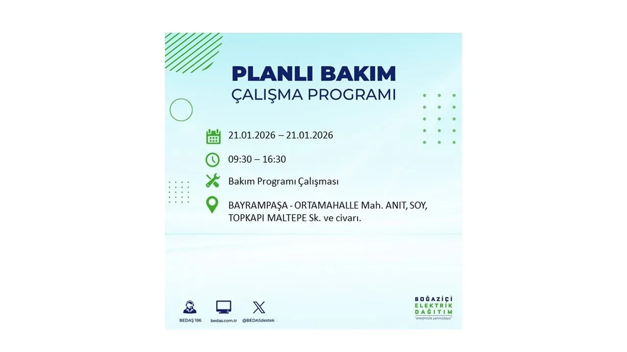 21 Ocak İstanbul planlı elektrik kesintisi duyurusu! 22 ilçeye saatlerce elektrik verilmeyecek: İşte ilçe ilçe kesinti saatleri